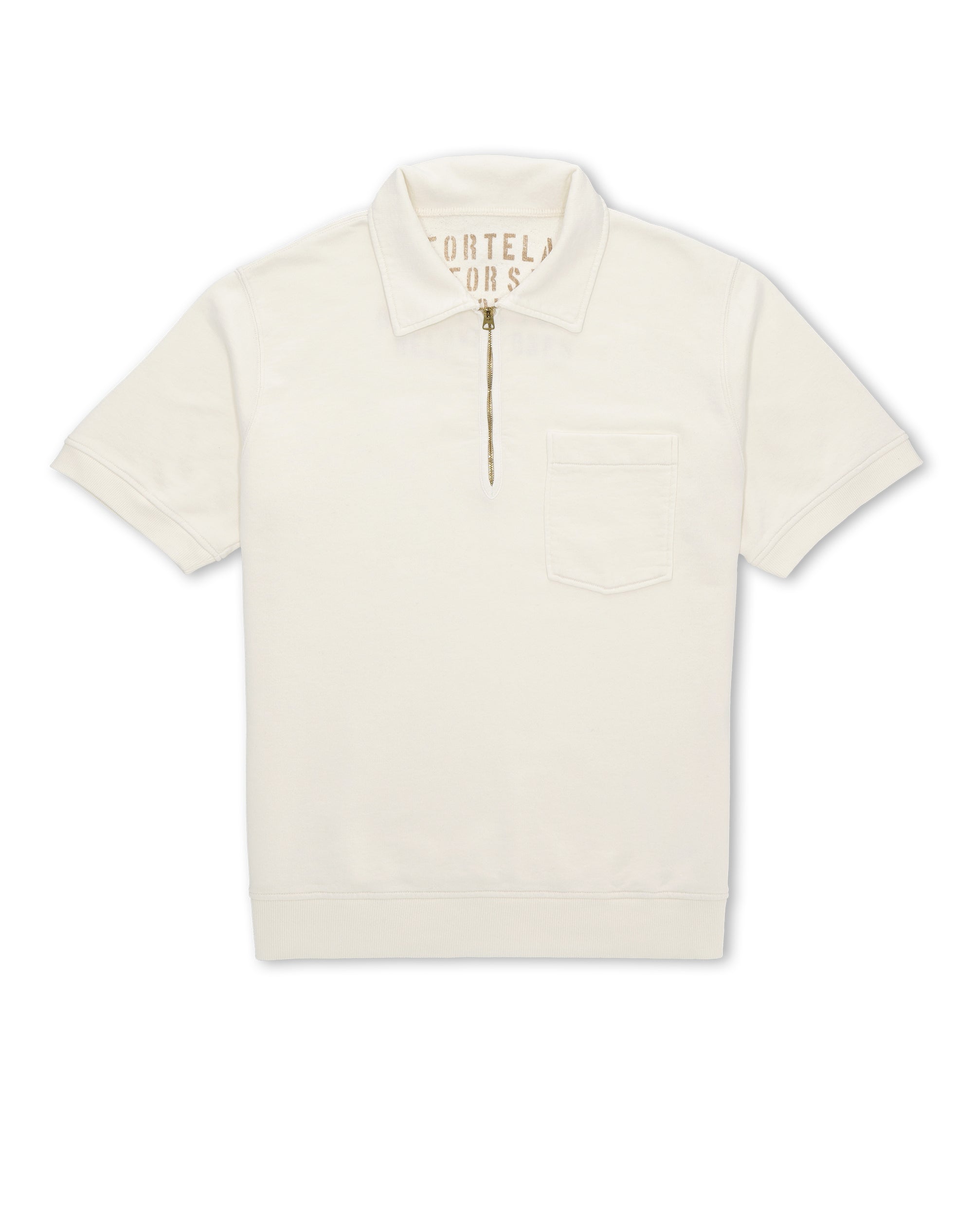 Yalepm Brushed Jersey Quarter Zip Collared Short Sleeve Sweatshirt