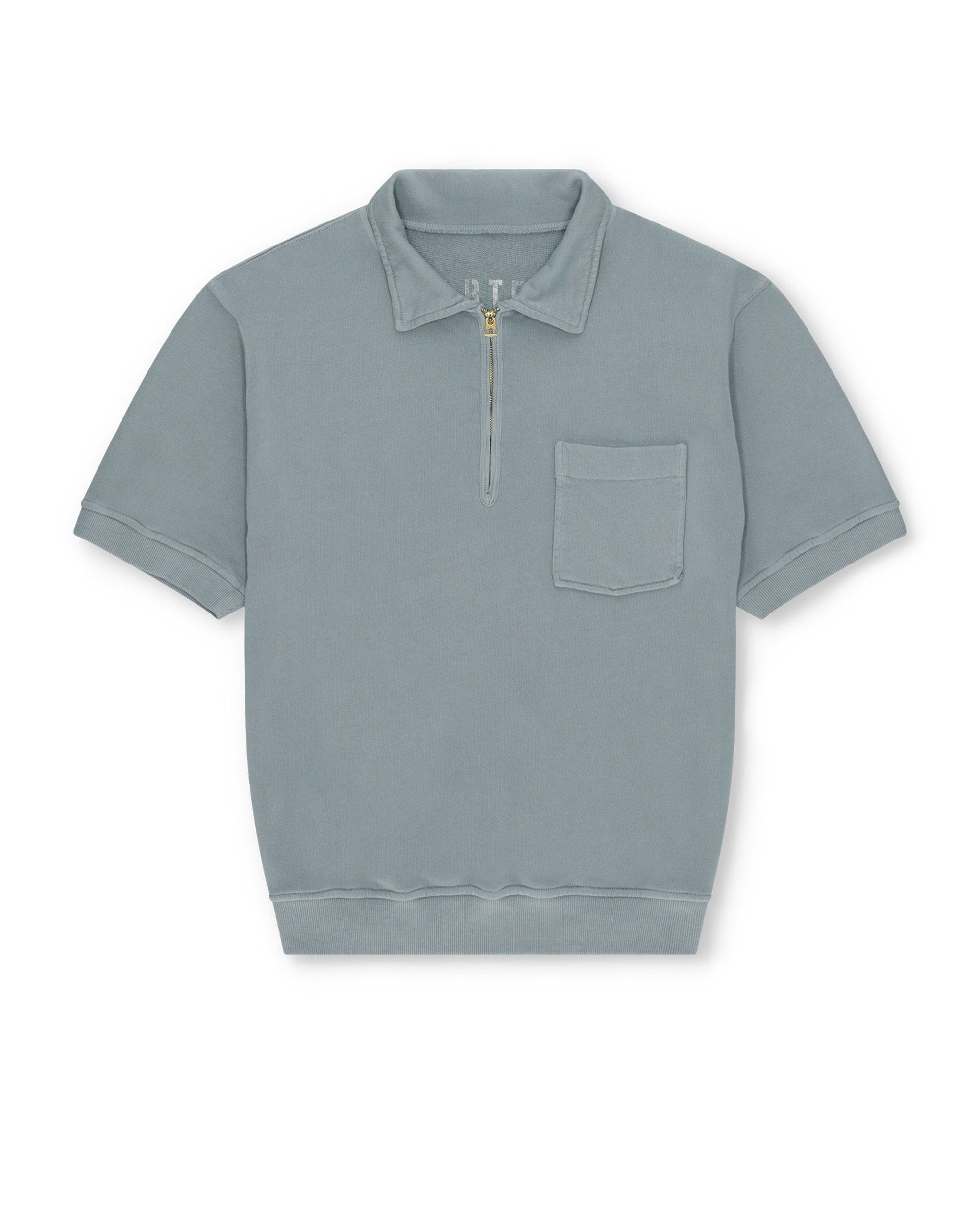 Yalepm Brushed Jersey Quarter Zip Collared Short Sleeve Sweatshirt
