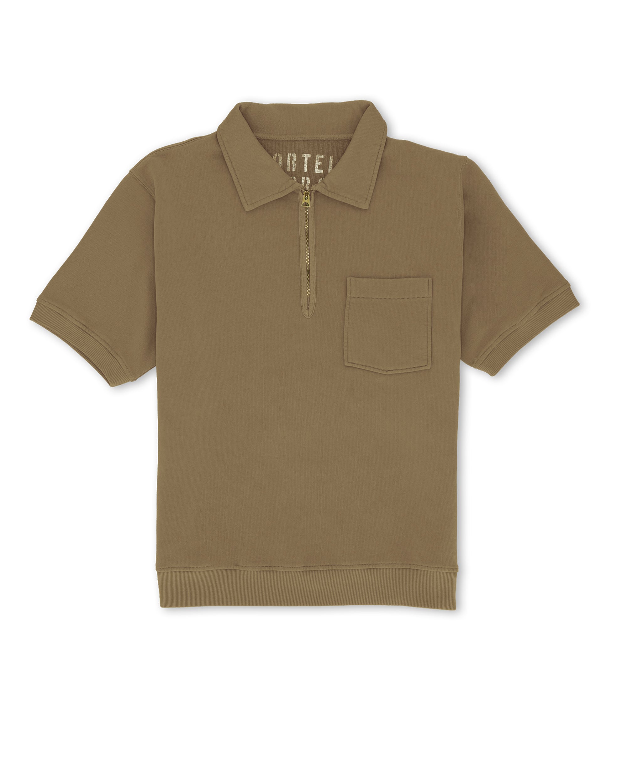 Yalepm Brushed Jersey Quarter Zip Collared Short Sleeve Sweatshirt