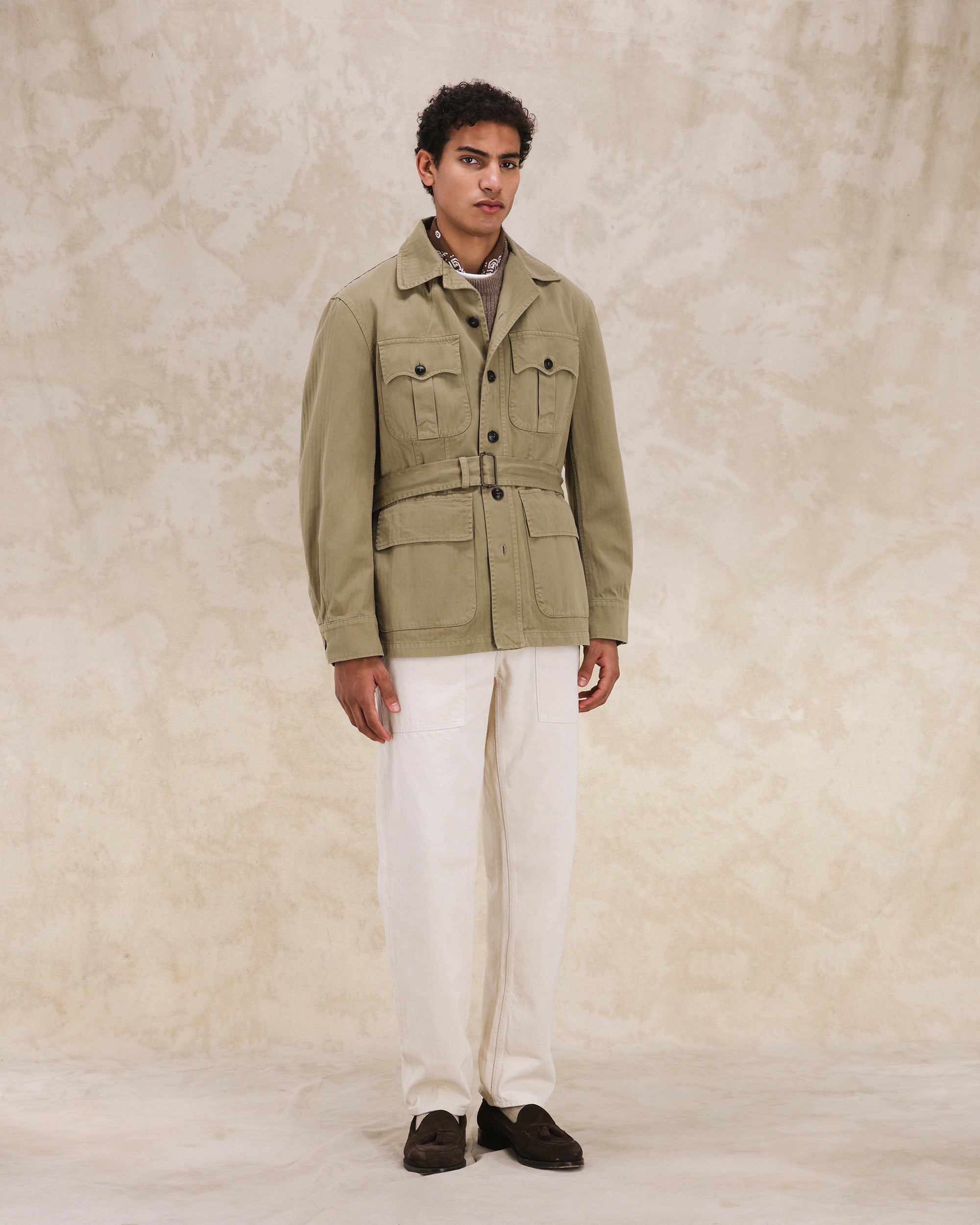 Clint Giacca Sahariana in Herringbone di Cotone