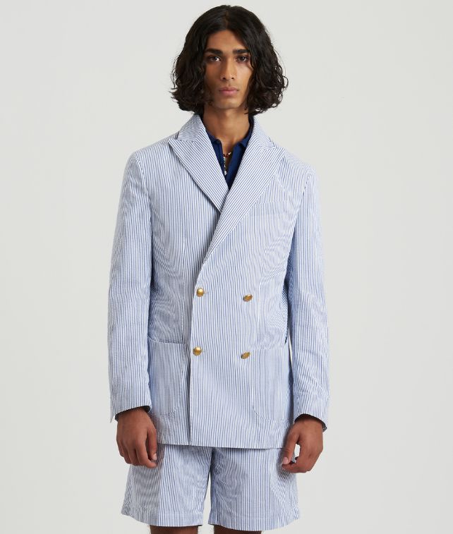 Oscars Seersucker Cotton Double-breasted Jacket