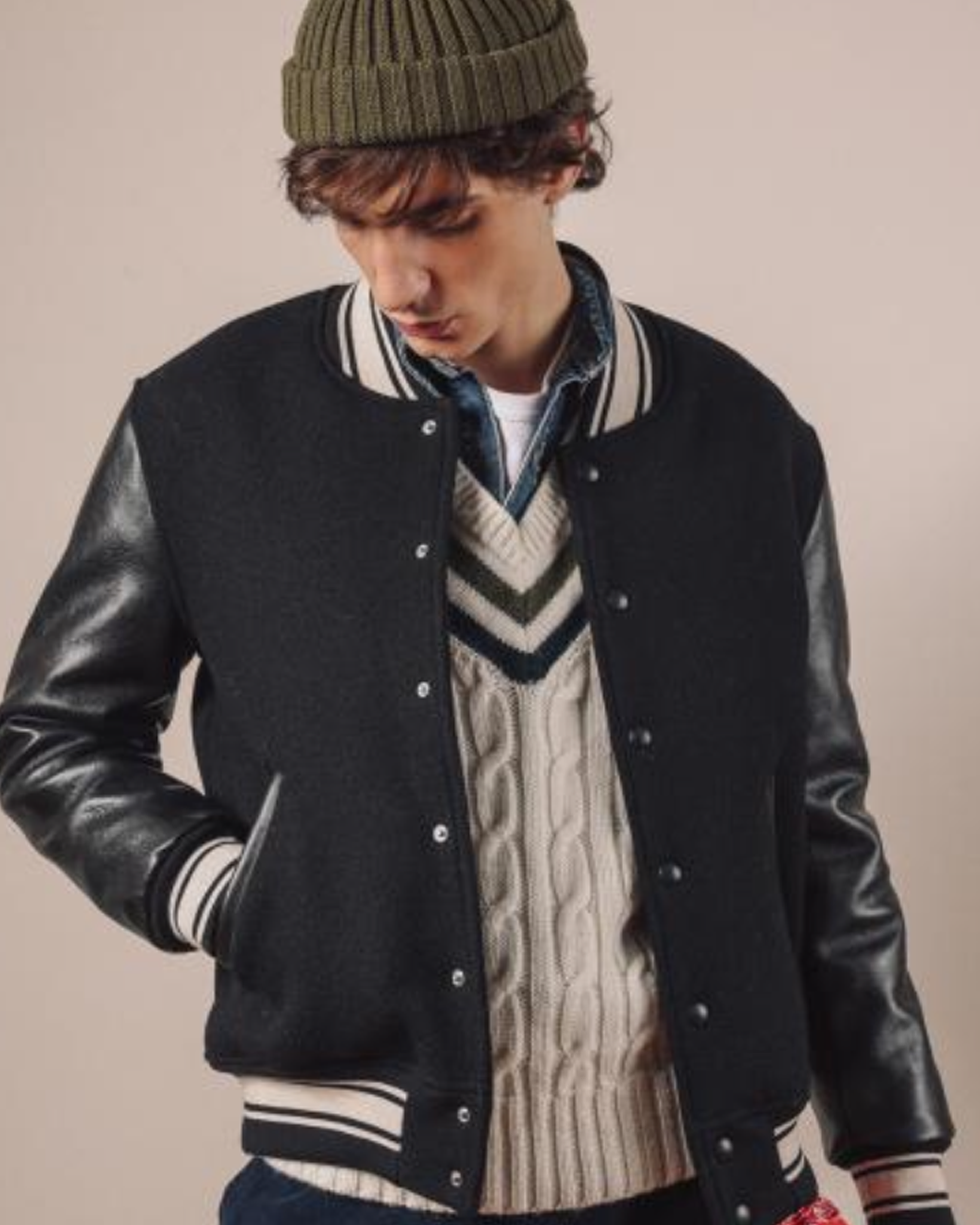 Oxford Wool and Leather Bomber Jacket
