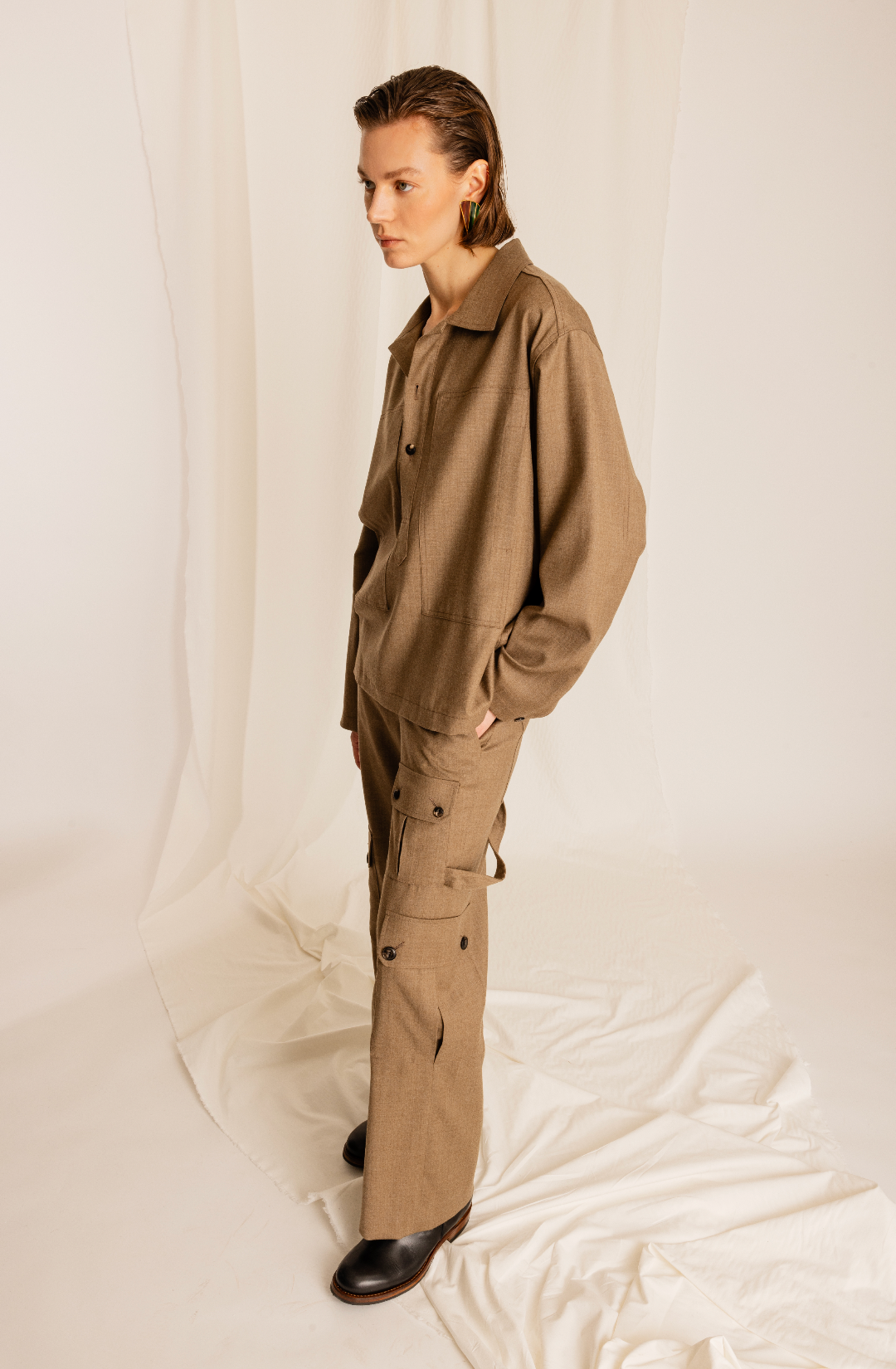 Jayda Pantaloni Militari Cargo In Fresco Lana