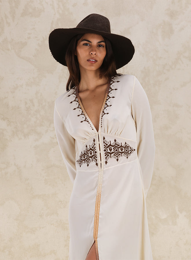 Ada Embroidered Silk Creponne Dress