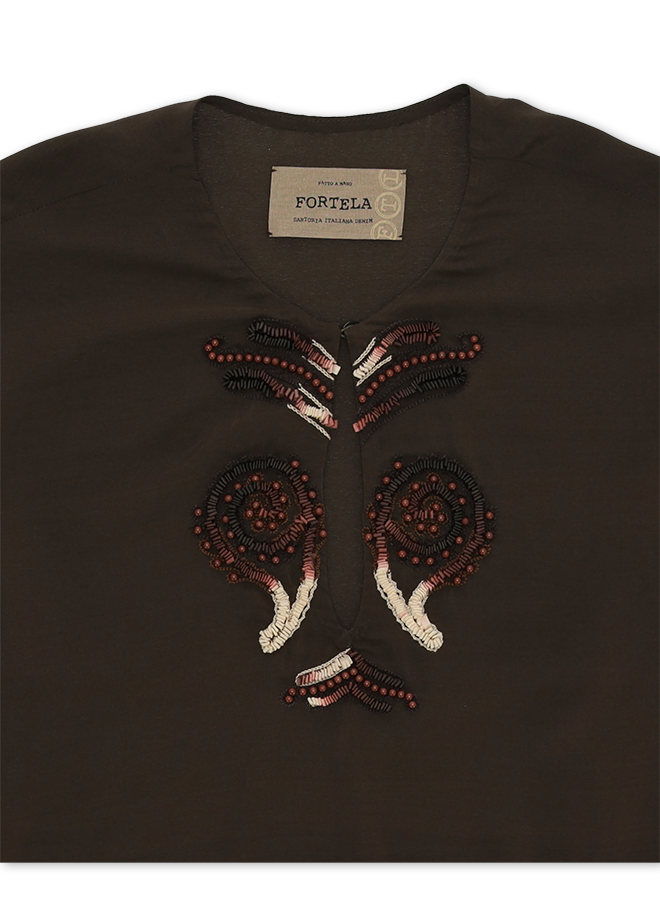 Allegras Embroidered Silk Crepe Blouse