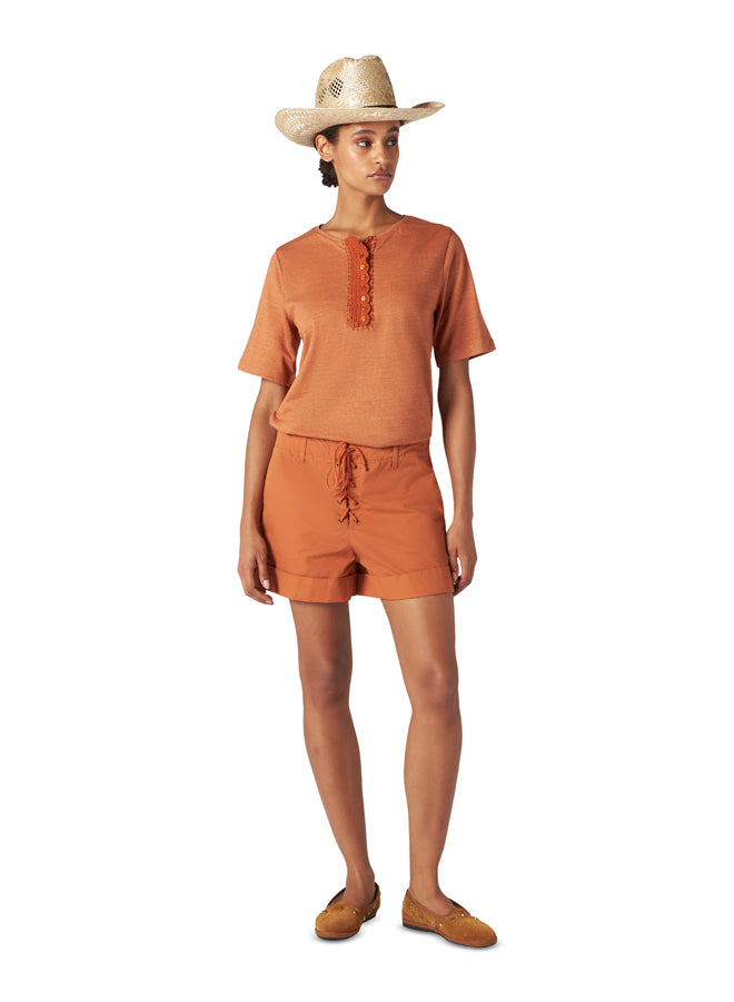 Cherry T-shirt Henley Crochet