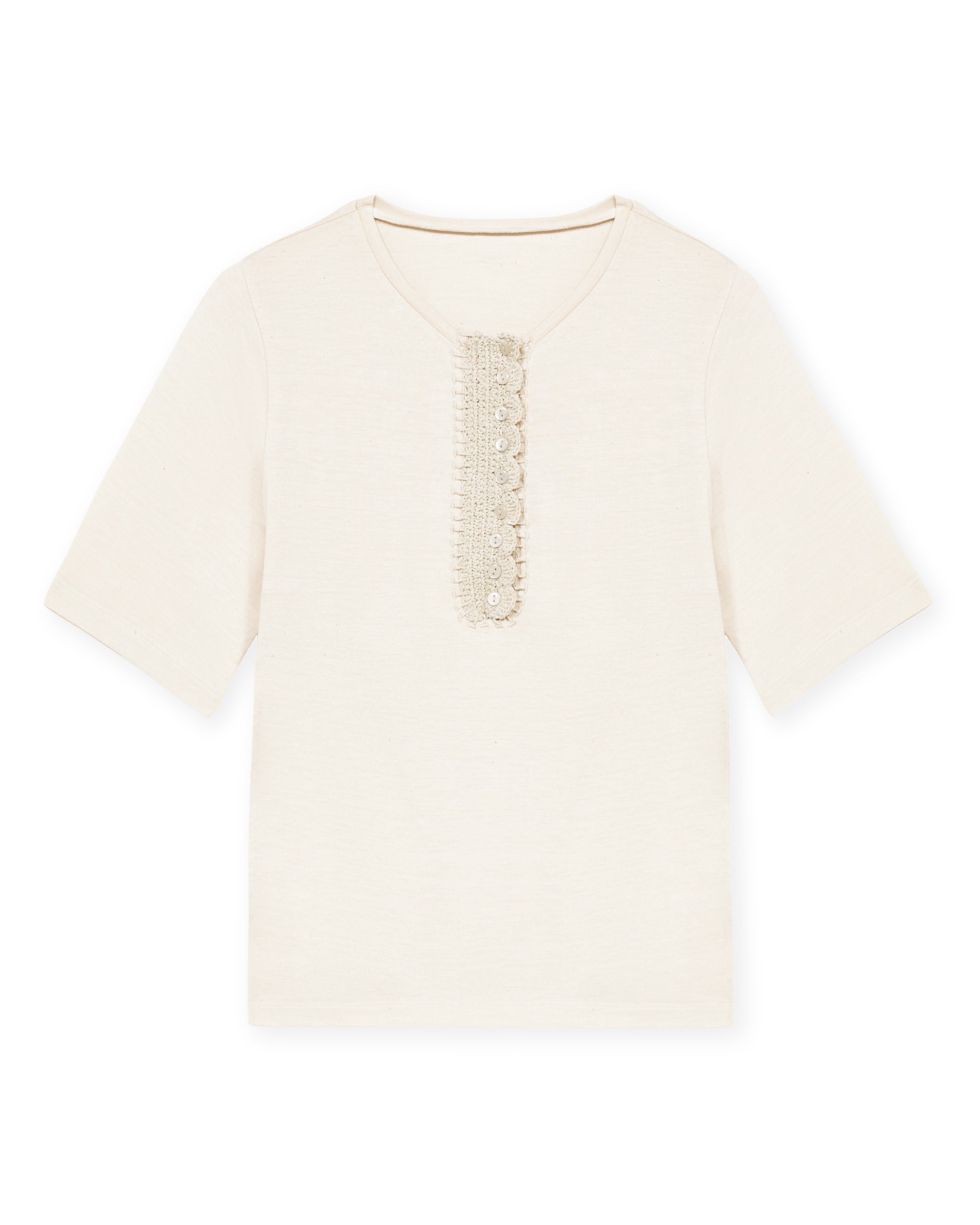 Cherry T-shirt Henley Crochet