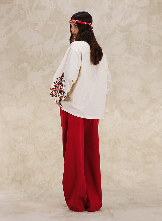 Cinthya Embroidered Blouse in Cotton Linen