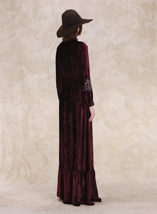 Georgine Maxi Abito In Velluto Con Ricami