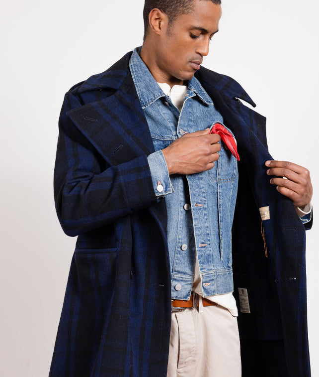 Winston Check Wool Double-breasted Coat