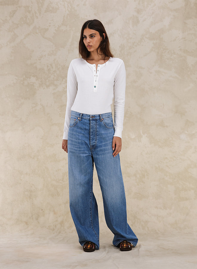 Jaron Trousers Gamba Ampia Denim Bleach Wash