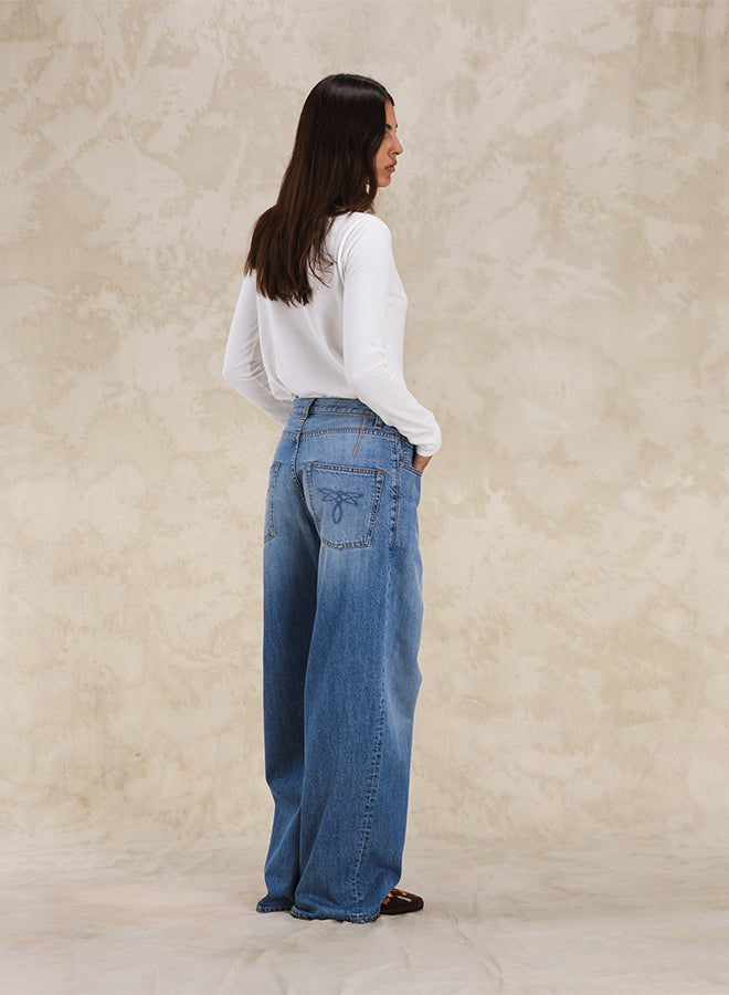 Jaron Trousers Gamba Ampia Denim Bleach Wash