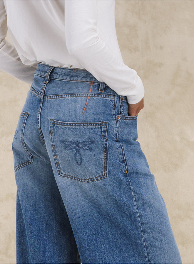 Jaron Trousers Gamba Ampia Denim Bleach Wash