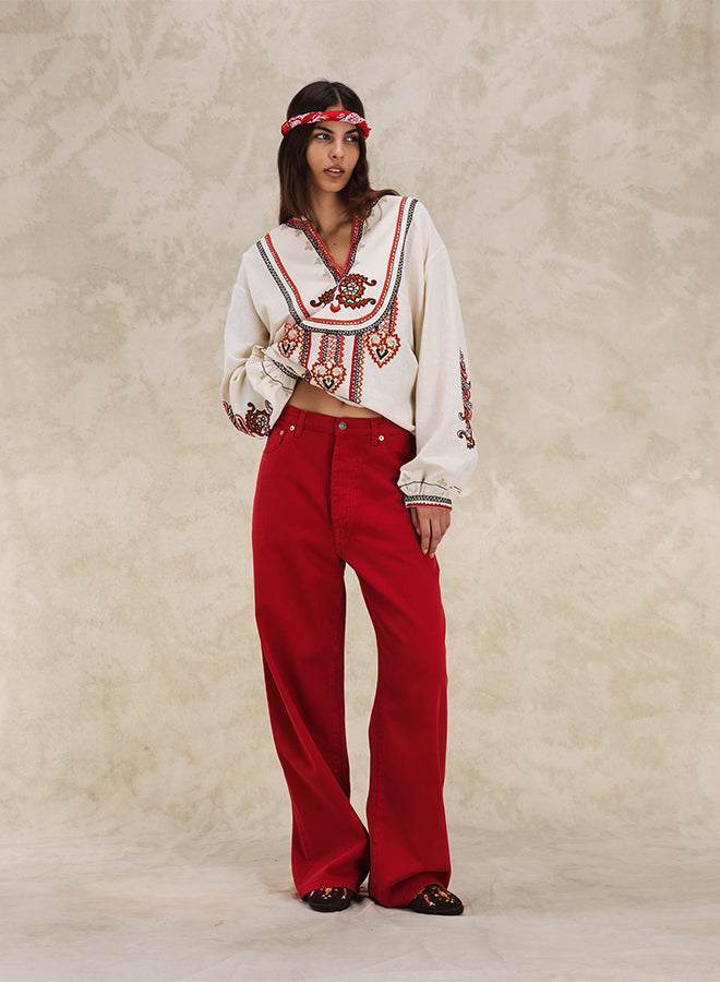 Jaron Trousers Wide-leg Twill Cotton
