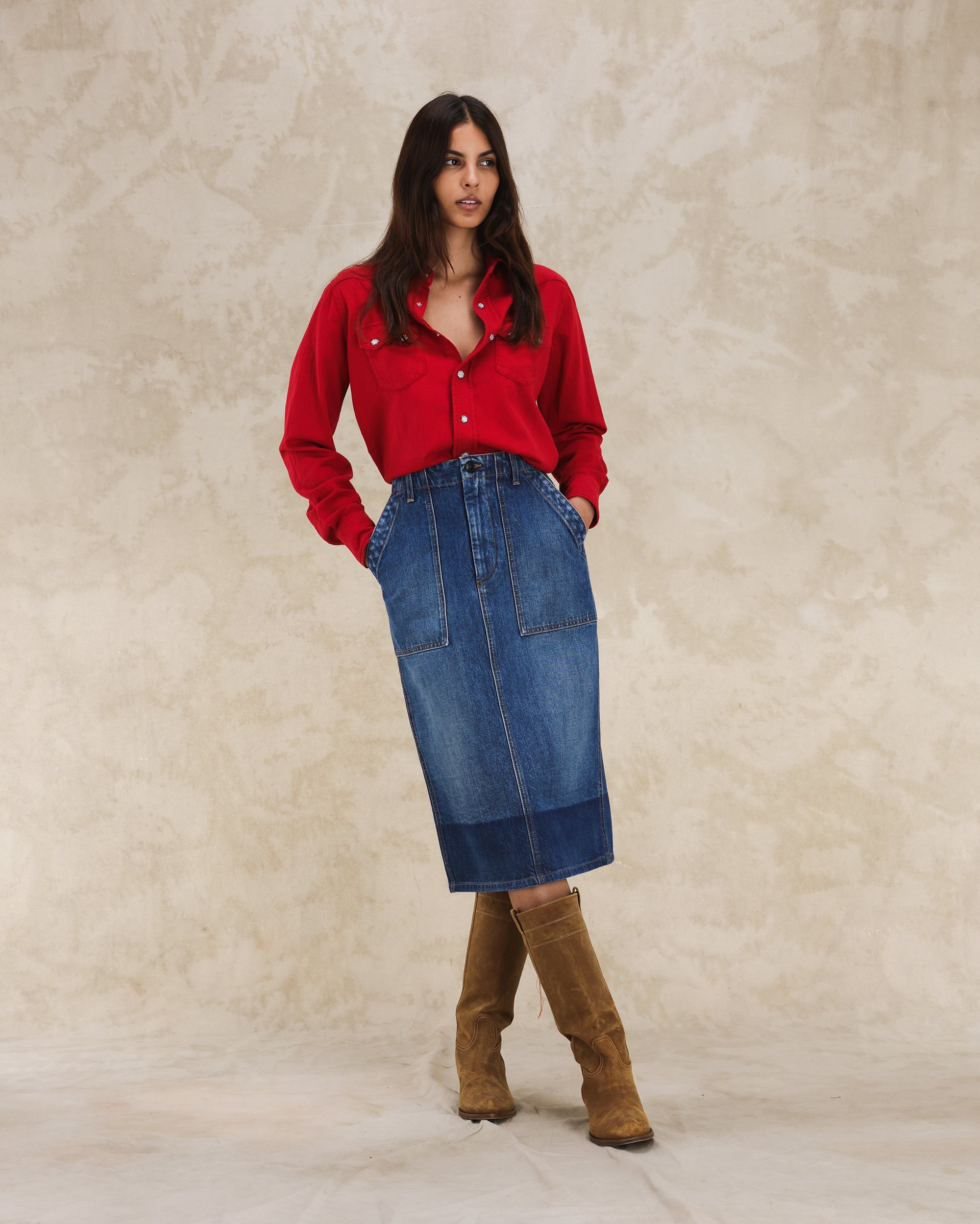 Jia Fatigue Denim Custom Wash Skirt
