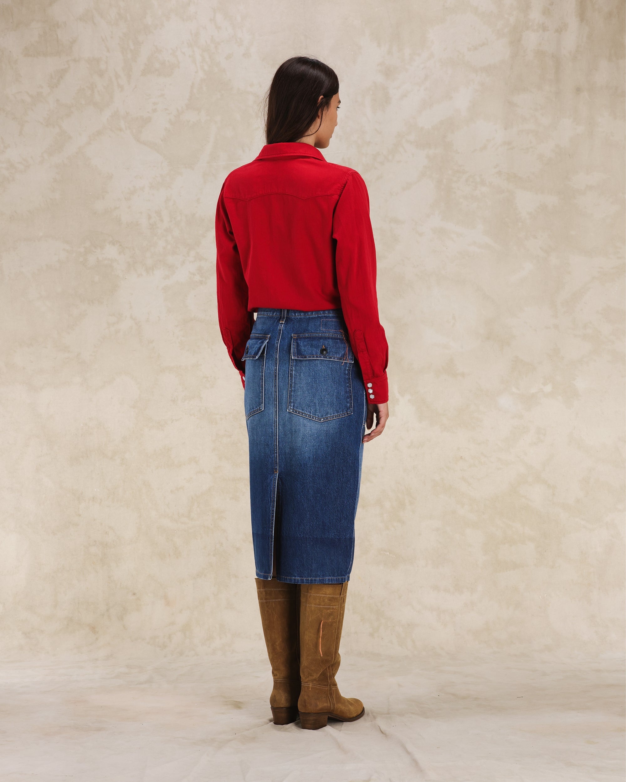 Jia Fatigue Denim Custom Wash Skirt