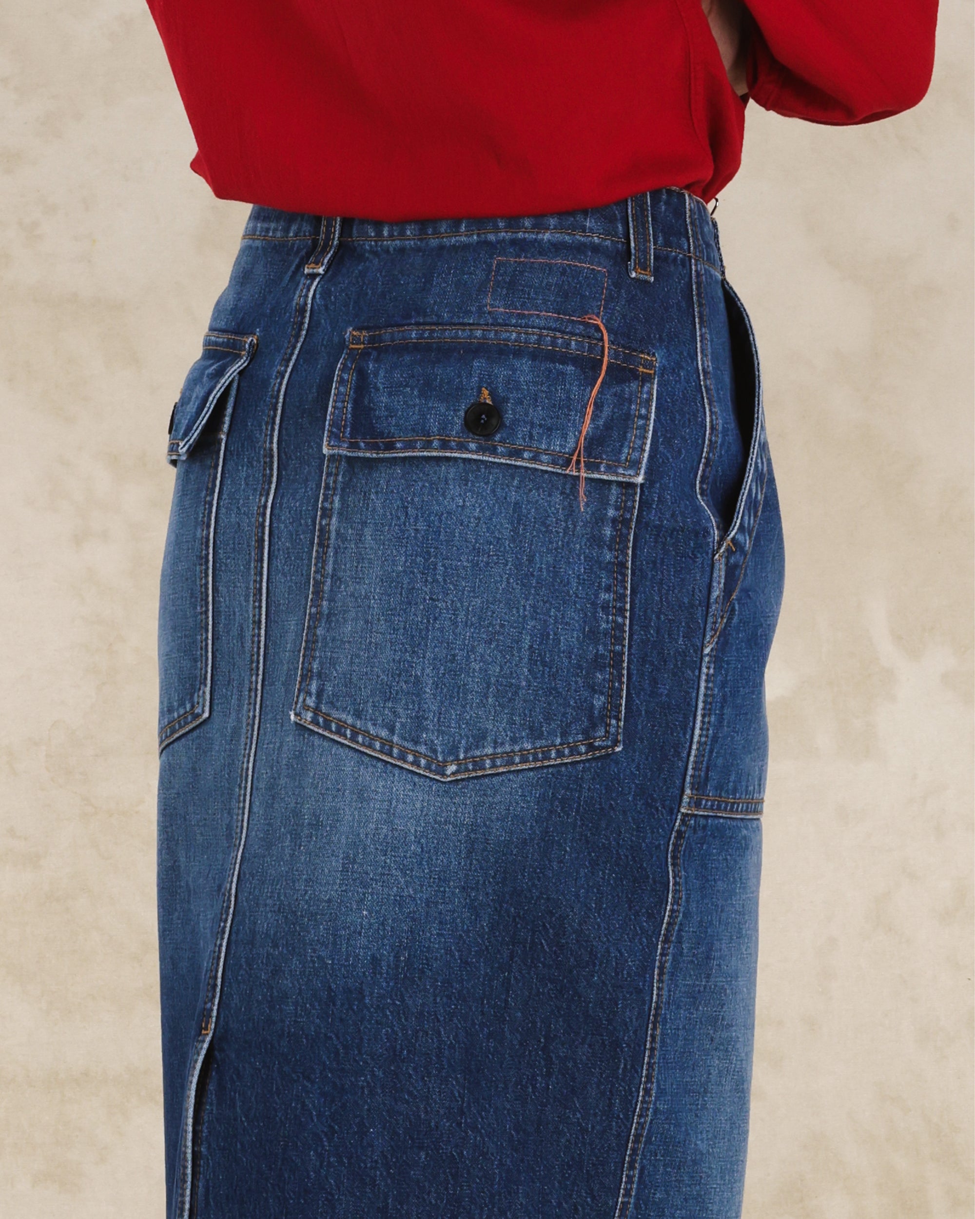 Jia Fatigue Denim Custom Wash Skirt