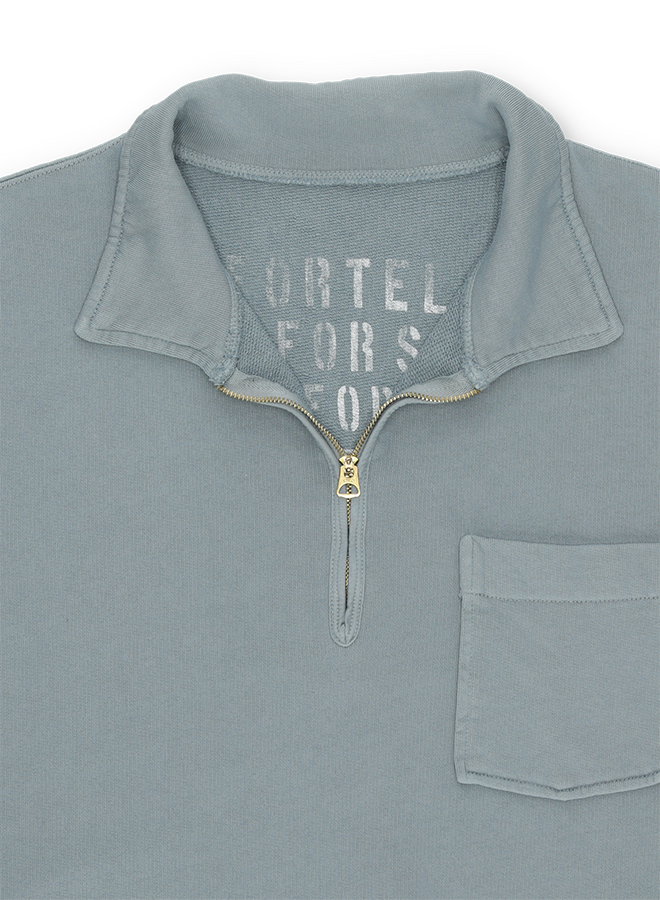 Yalepm Brushed Jersey Quarter Zip Collared Short Sleeve Sweatshirt