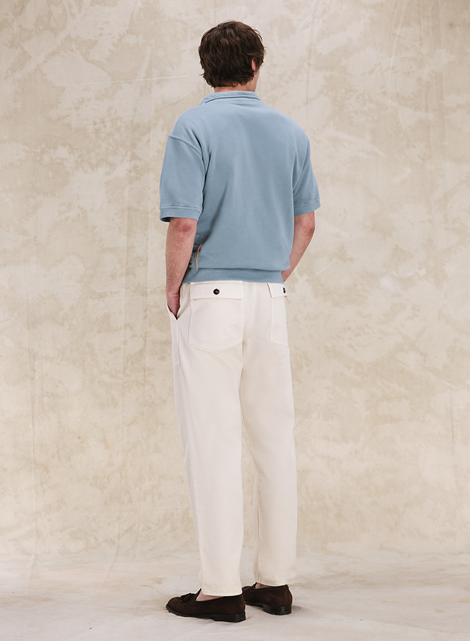 Yalepm Brushed Jersey Quarter Zip Collared Short Sleeve Sweatshirt