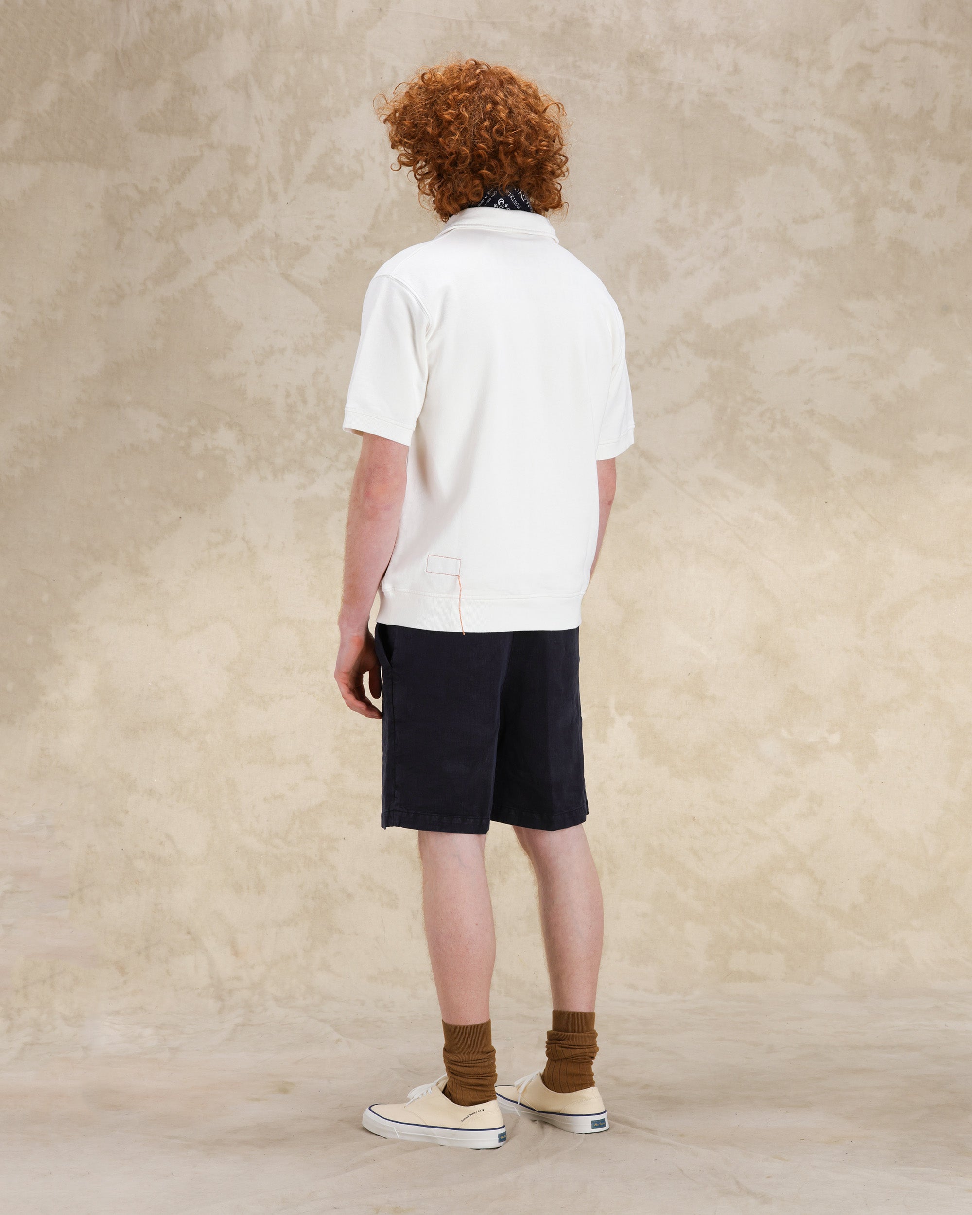 Yalepm Brushed Jersey Quarter Zip Collared Short Sleeve Sweatshirt