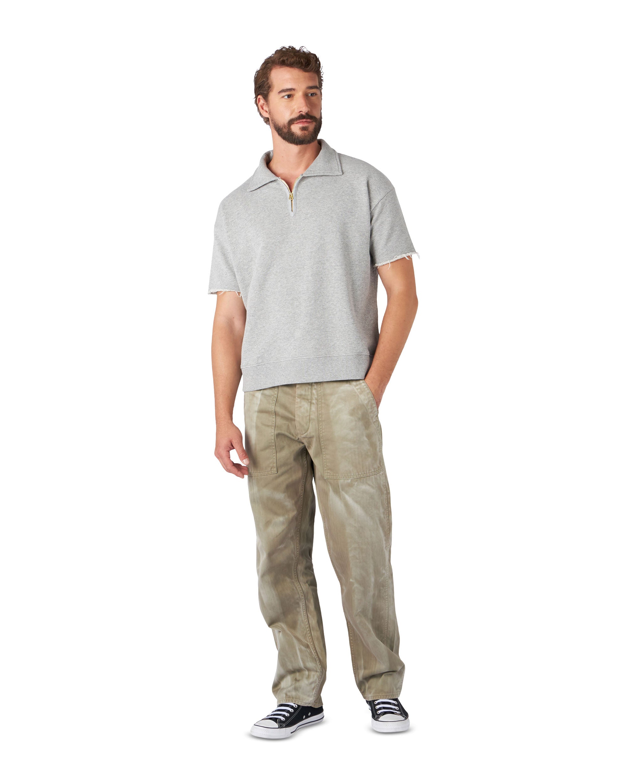 York Brushed Jersey Quarter Zip Collared Short Sleeve Sweatshirt