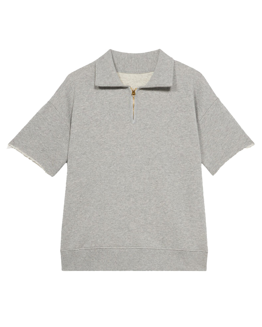 York Brushed Jersey Quarter Zip Collared Short Sleeve Sweatshirt