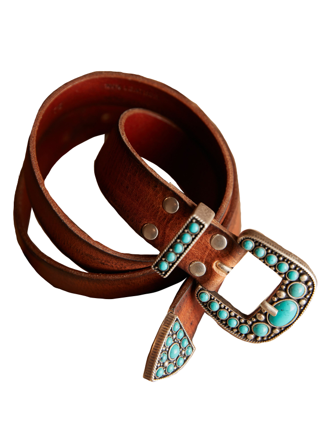 Thelma Leather Belt With Turquoise Studs